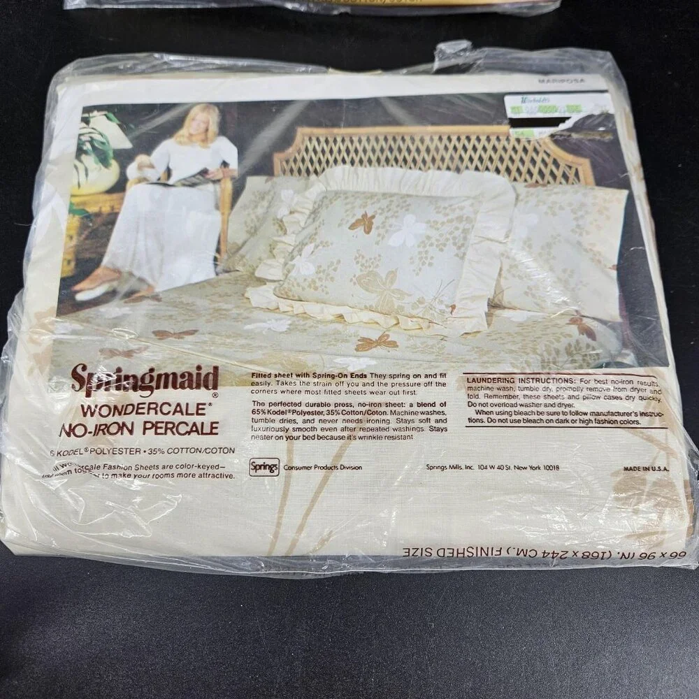2 Vint Springmaid Wondercale Percale Twin Sheet Flat Fit Set Pillowcase Mariposa
